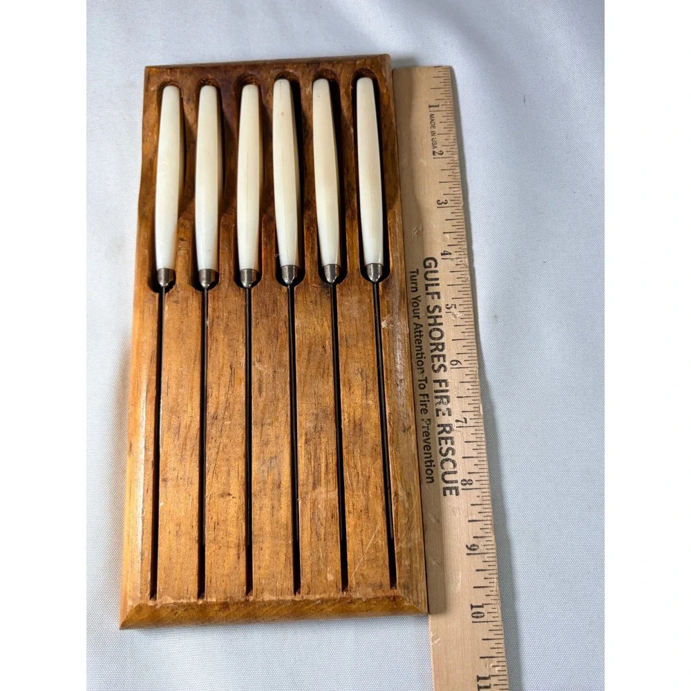 Regent Sheffield Vintage Steak Knife Set 6 Piece Serrated Stainless England Wood